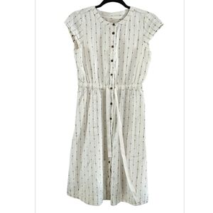 LOFT Cream and Black Cap Sleeve Button Down Dress